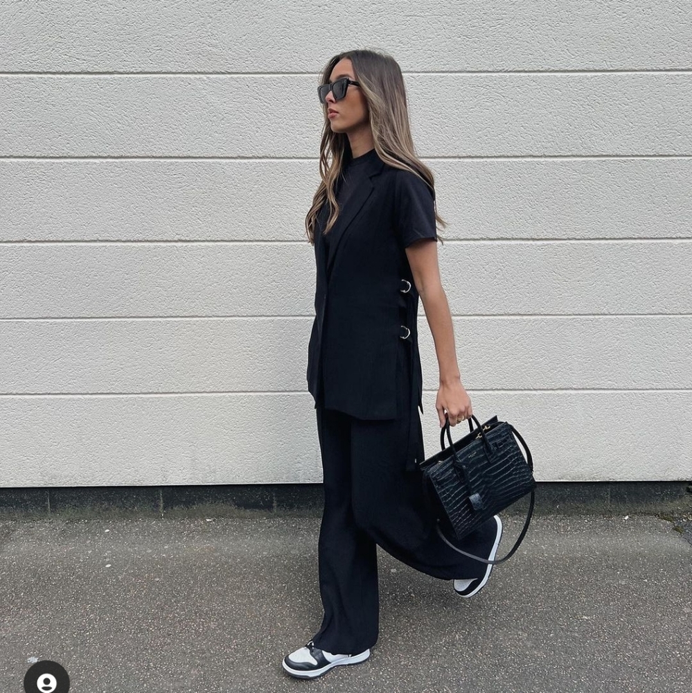 Zara Straight Wide Fit Pants Black Pintuck - Picture 10 of 10